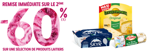 -60% de remise immédiate sur une sélection de produits laitiers.